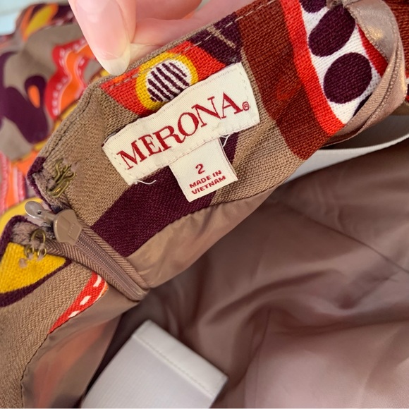 Merona Retro Geometric Multicolor Beige Red Orange Strapless Mini Dress - Picture 9 of 10